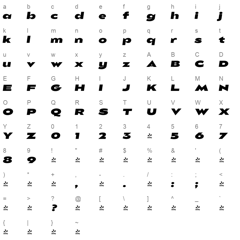 balgin black expanded italic Character Map