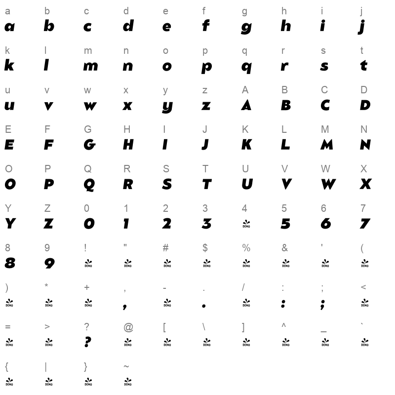balgin black italic Character Map
