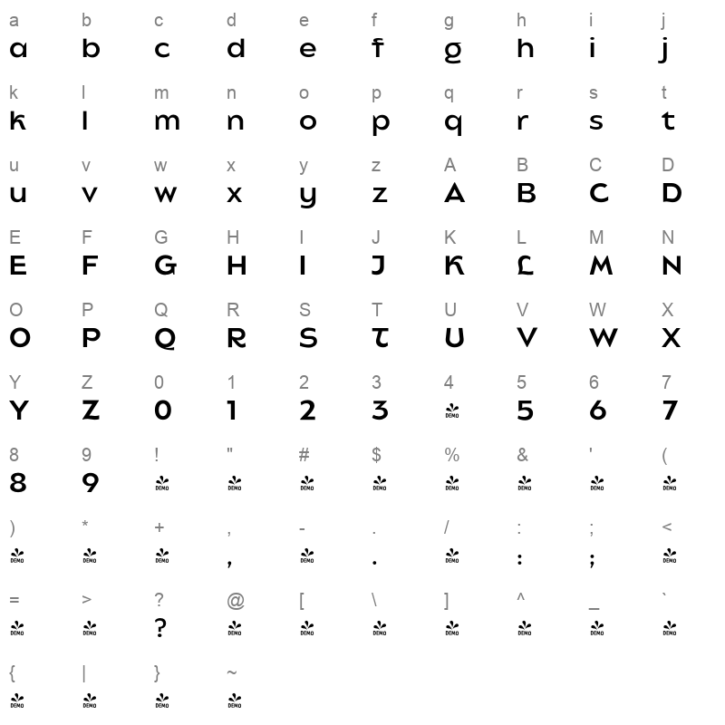 balgin display regular Character Map