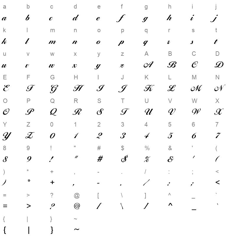 ballantines script ef bold regular Character Map