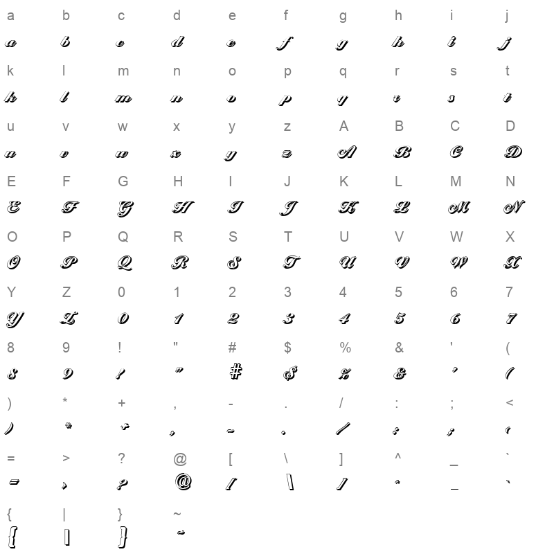 ballantines shadow black regular Character Map