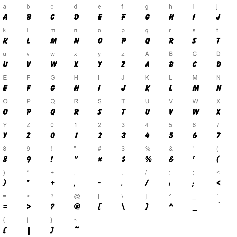 balloon xbold regular Character Map