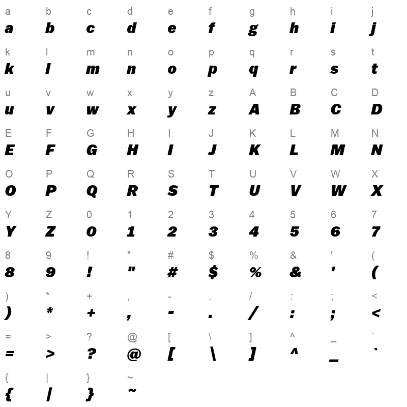 balto black italic Character Map