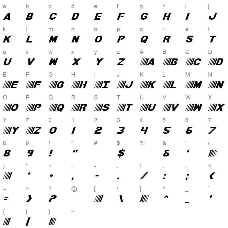 bamf italic Character Map