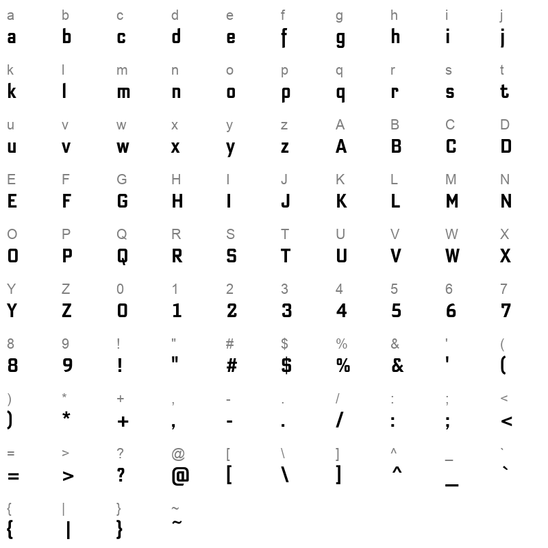 bank sans ef cy compressed medium Character Map