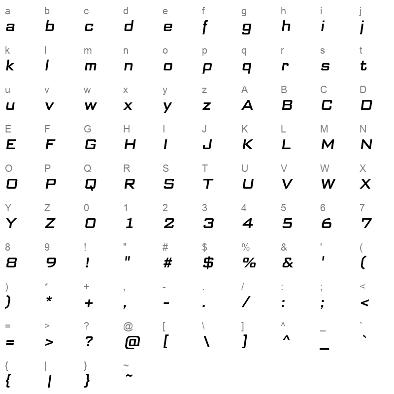 bank sans ef cy medium oblique Character Map