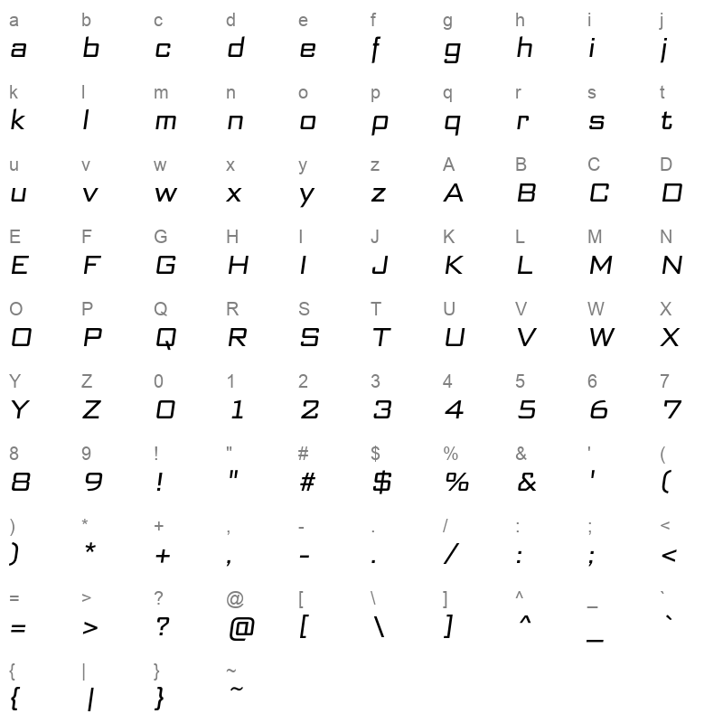 bank sans ef cy regular oblique Character Map