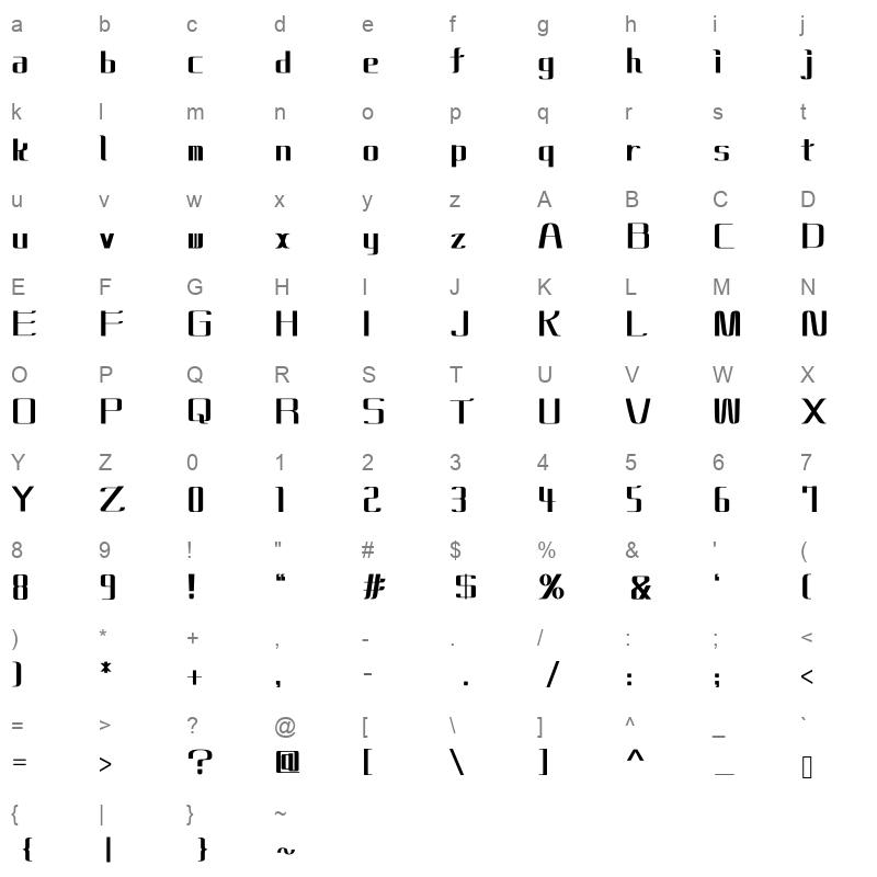 bansyu retoromin Character Map