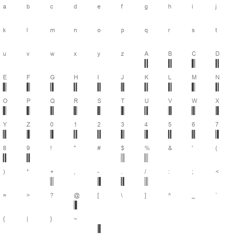 barcode 39 wide Character Map
