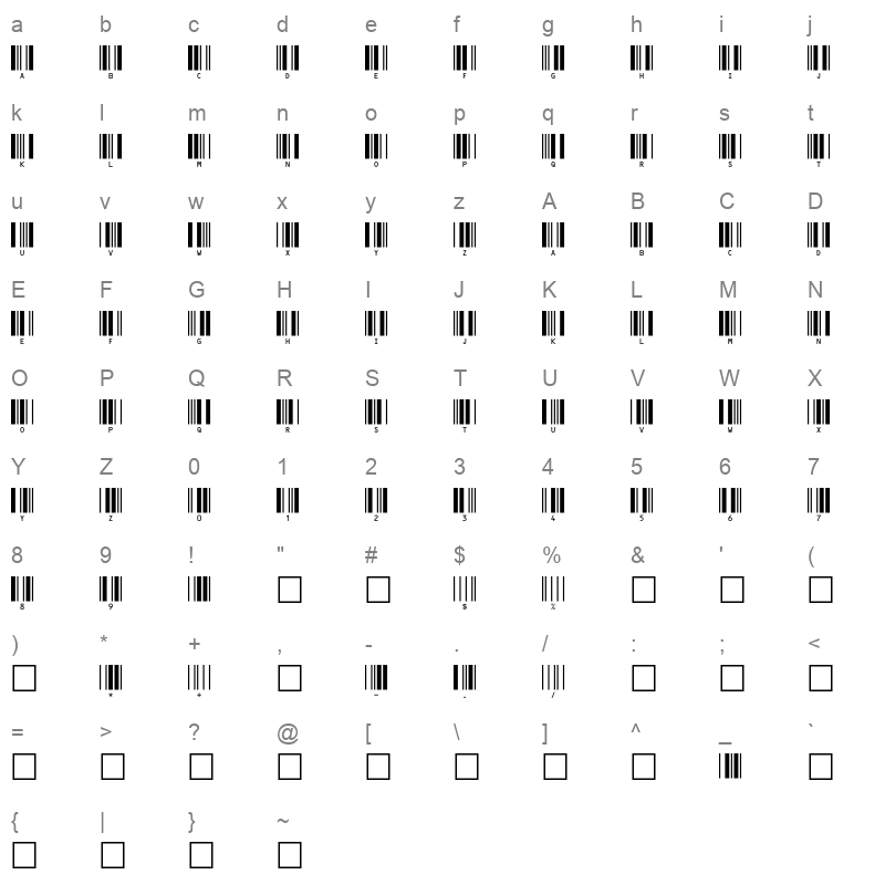 barcode c39hrp24dltt Character Map