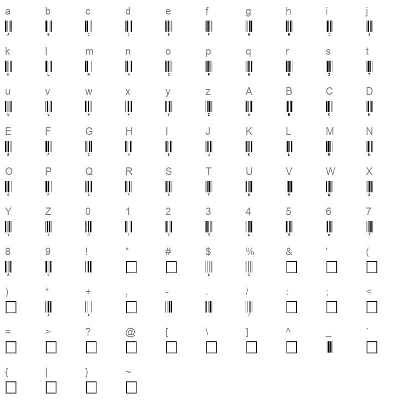 barcode c39hrp24dmtt Character Map