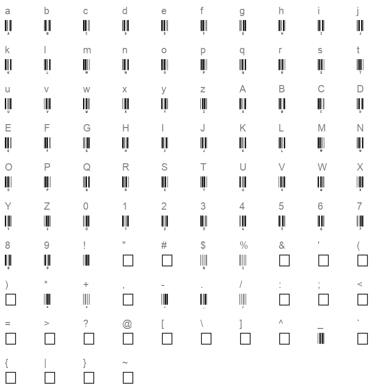 barcode c39hrp36dltt Character Map