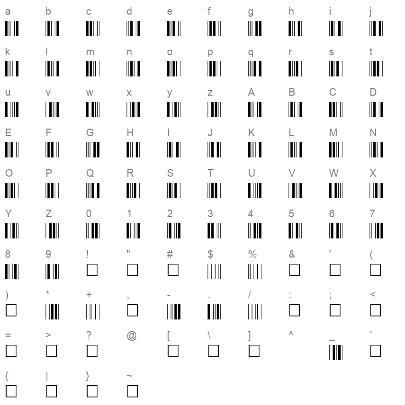 barcode c39p12dmtt Character Map
