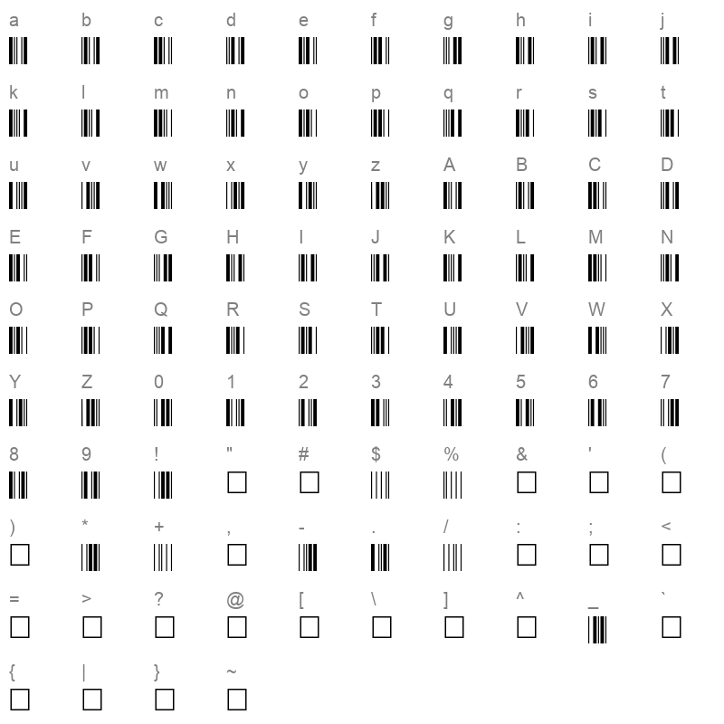 barcode c39p24dltt Character Map