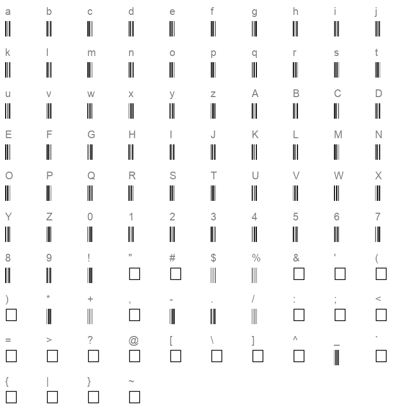 barcode c39p48dltt Character Map