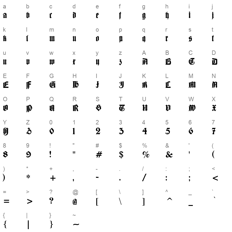 barloesius schrift Character Map
