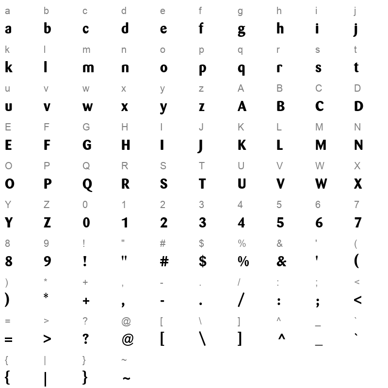 barmeno bold Character Map