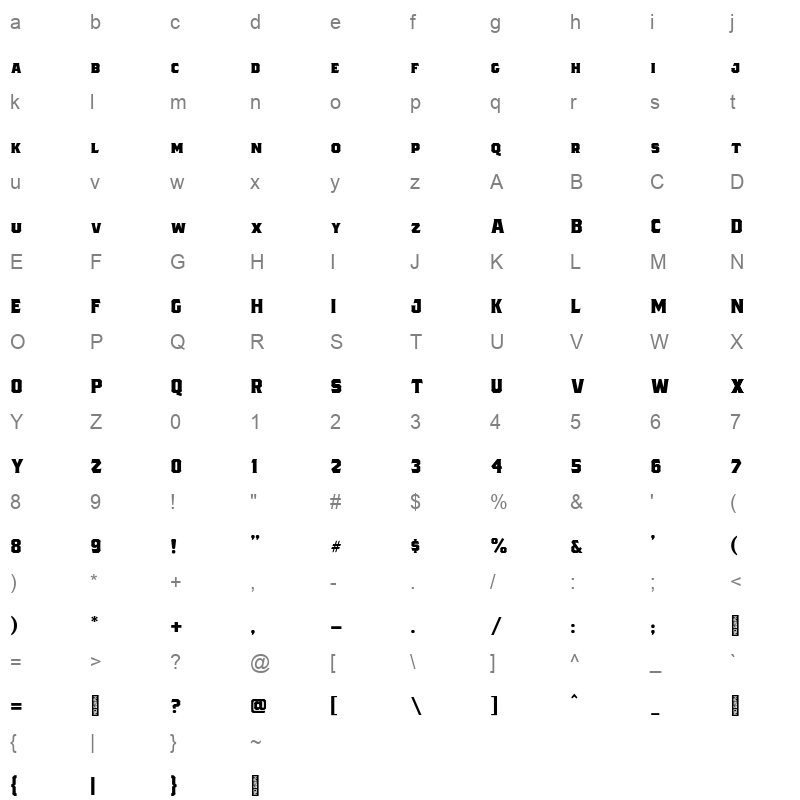 Bartender Bold Serif Character Map
