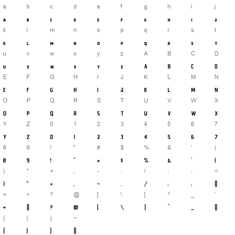 Bartender Serif Character Map