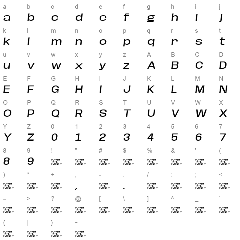 Base Neue ExpMedObliq Character Map