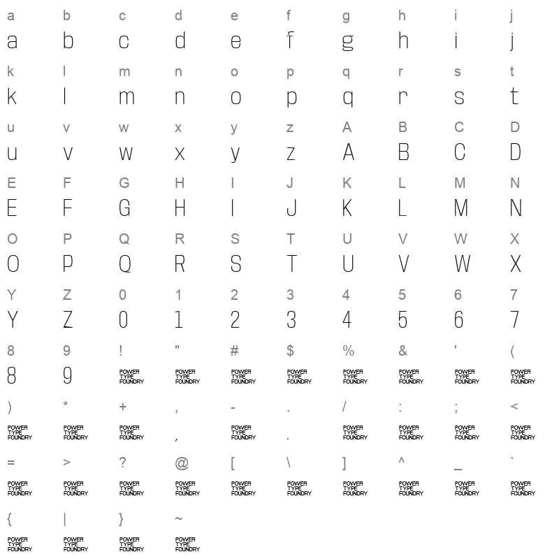 Base Neue ExtraLight Character Map