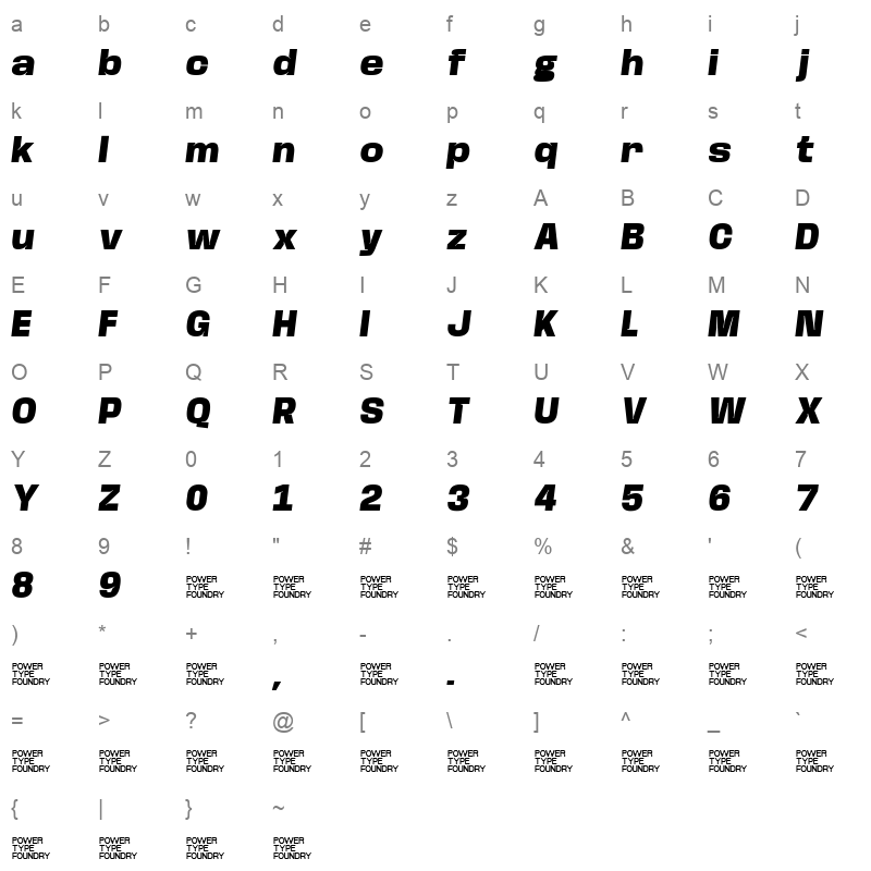 BaseNeue BlackOblique Character Map