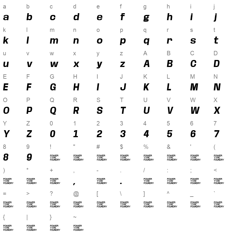 BaseNeue BoldOblique Character Map
