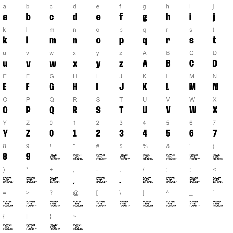 BaseNeue CondExtBd Character Map