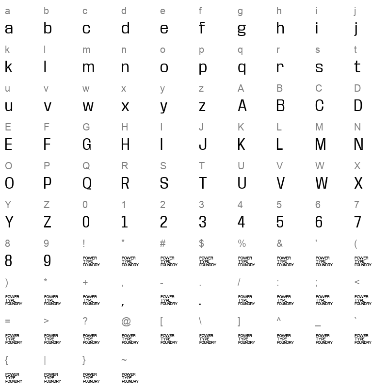 BaseNeue Regular Character Map