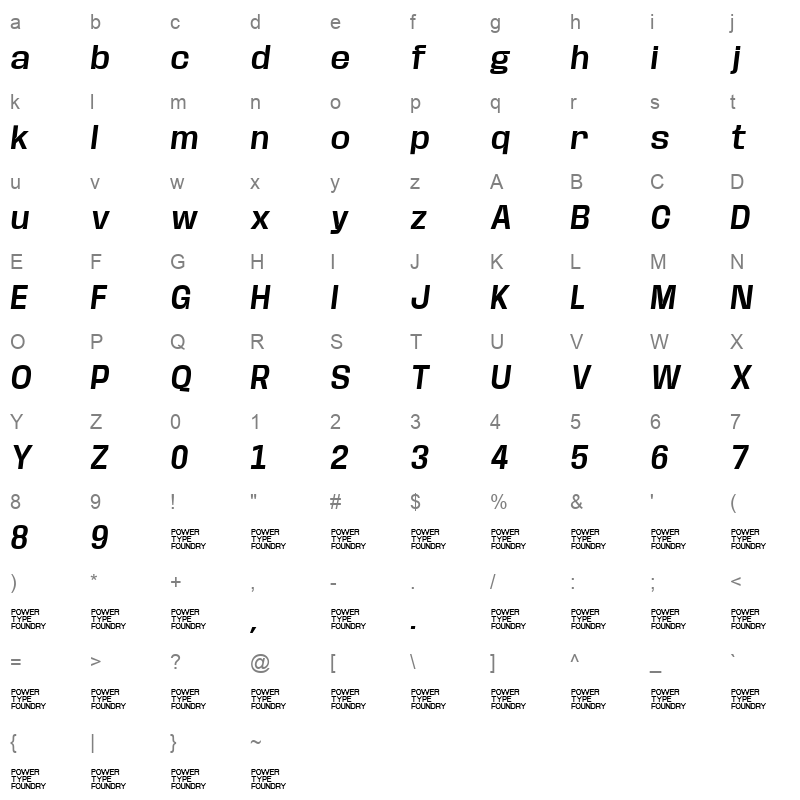 BaseNeue SemiBold Oblique Character Map