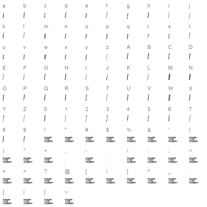 BaseNeue Super CnXLtObl Character Map