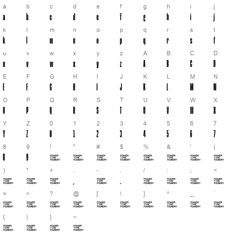 BaseNeue Super Cond Medium Character Map