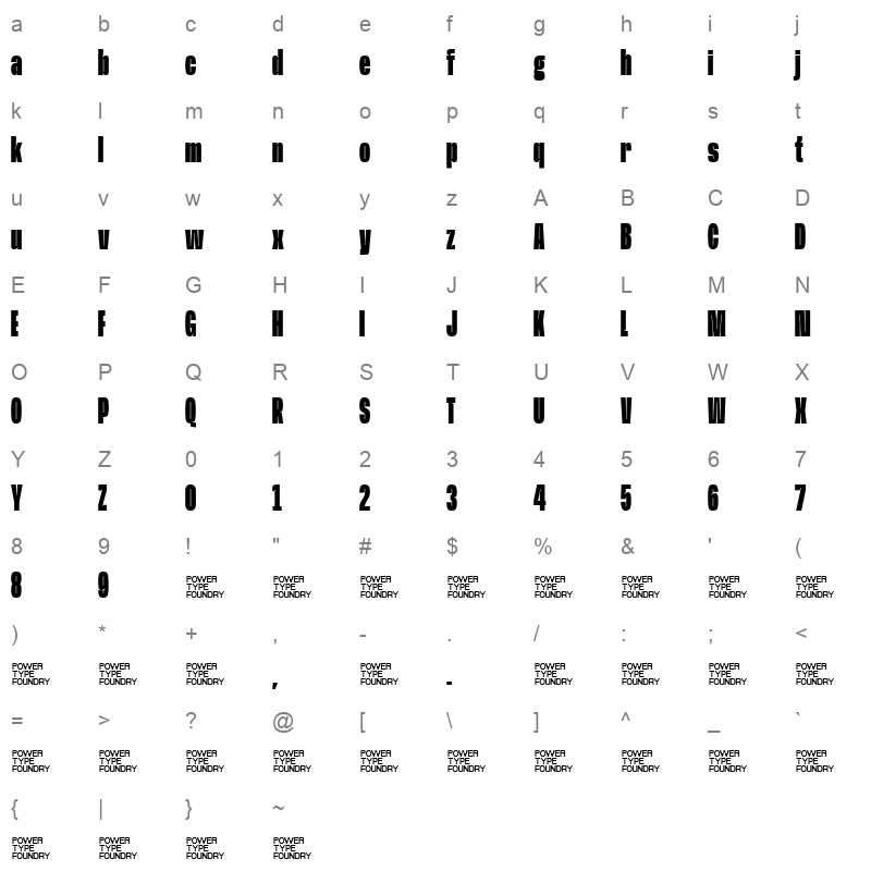BaseNeue Super CondExtBd Character Map