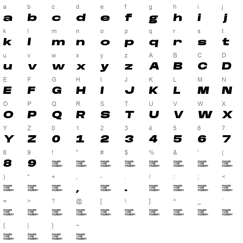 BaseNeue Super ExBlkObl Character Map