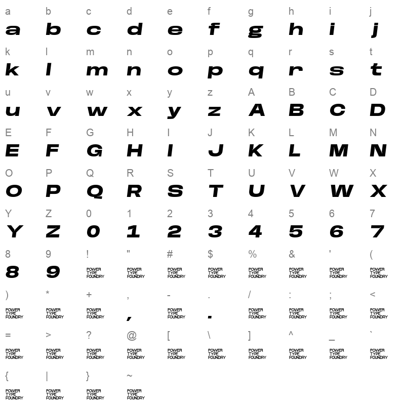 BaseNeue Super ExpExBdObl Character Map