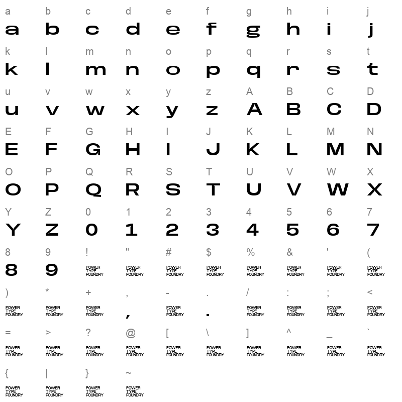 BaseNeue SuperExpSemBd Character Map
