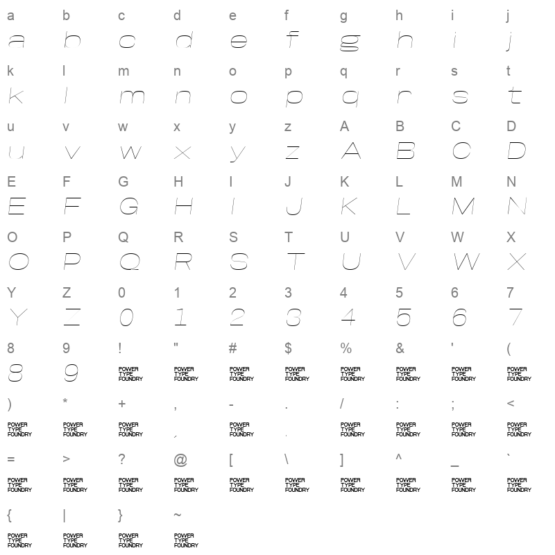 BaseNeue SuperExThObl Character Map