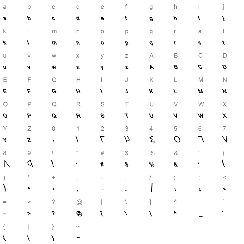 Basha 11e Regular Italic Character Map