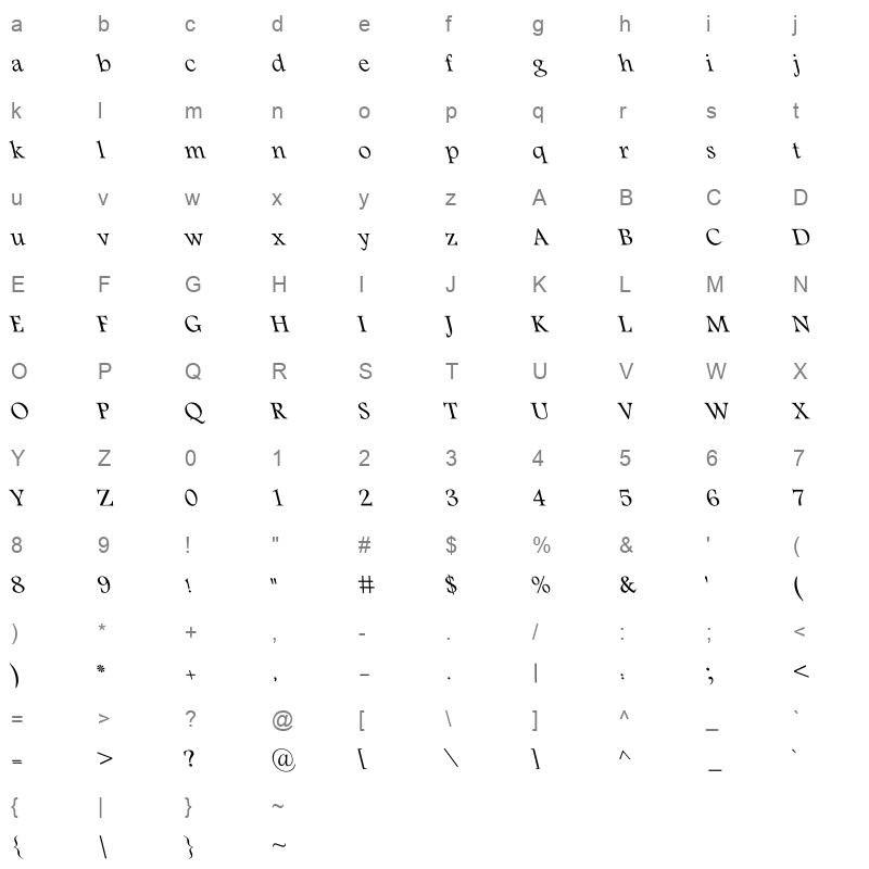Basha 14D Regular Italic Character Map