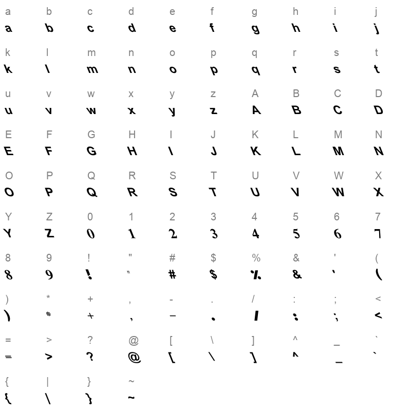 Basha 6B Heavy Italic Character Map