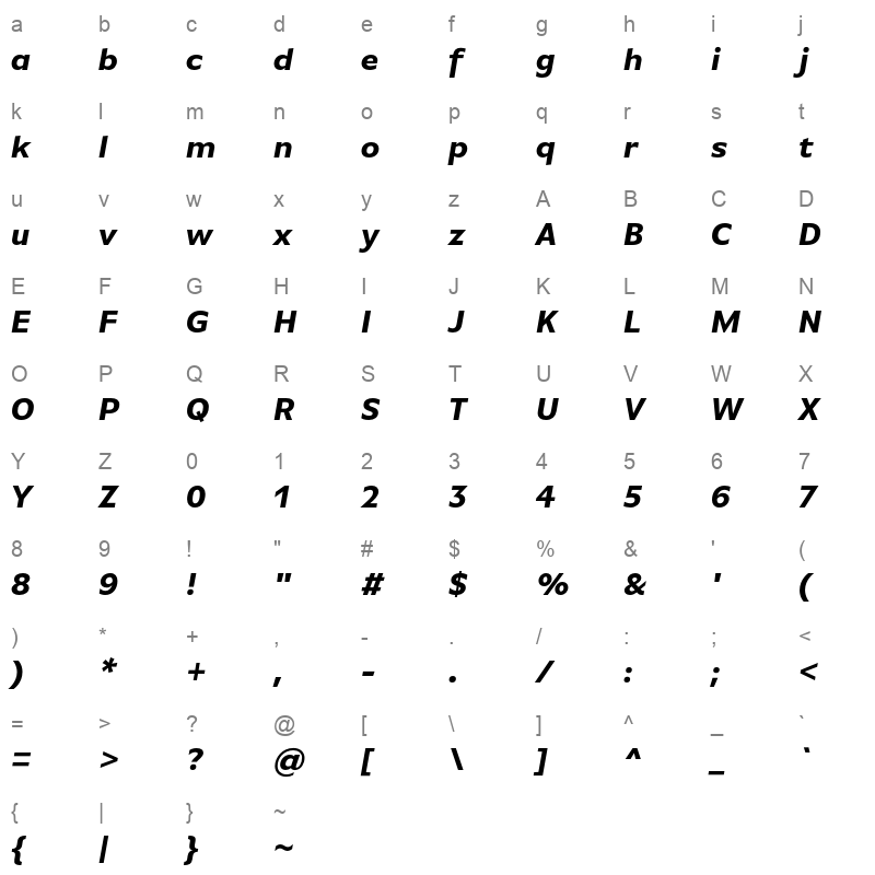 basic gothic pro bolditalic Character Map