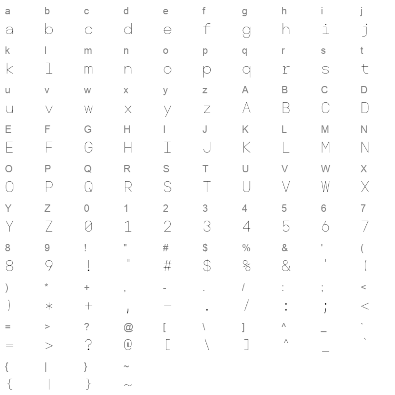 BasicallyAMono Thin Character Map
