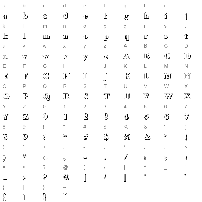 basker old shadow heavy Character Map