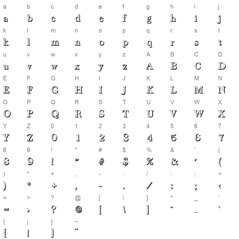 baskerville shadow medium Character Map