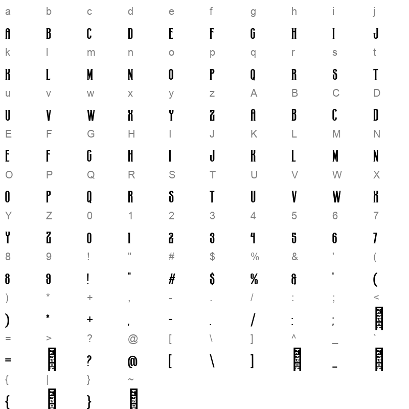 BatKnight Regular Character Map