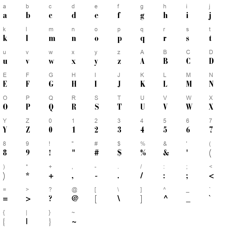 bauer bodoni std bold condensed Character Map