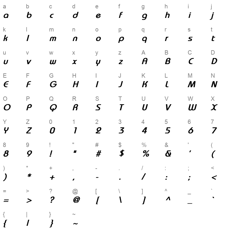bauhaus bold italic Character Map