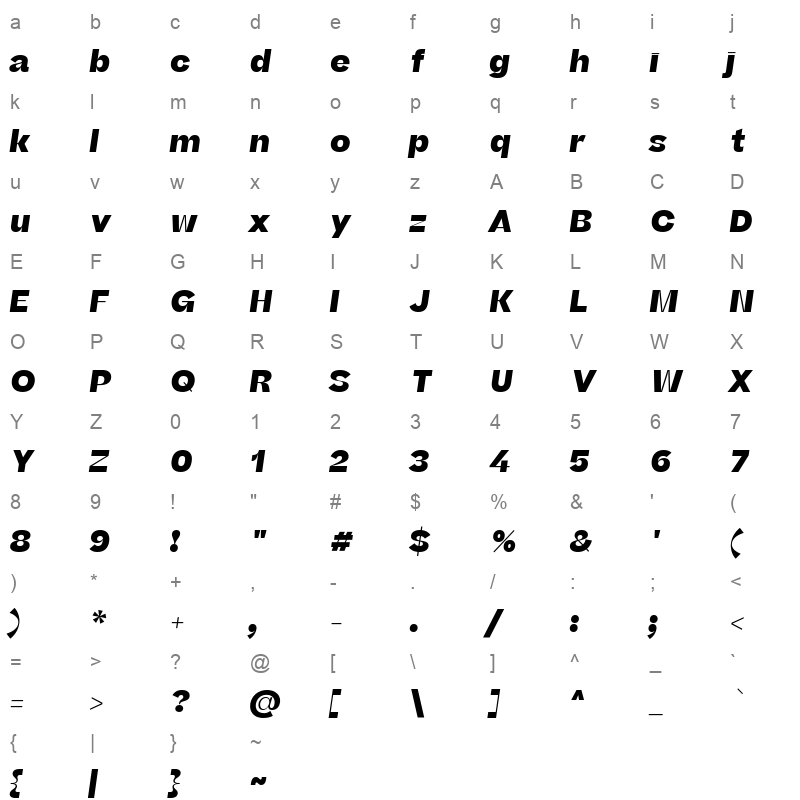 beatrice deck extrabold italic Character Map