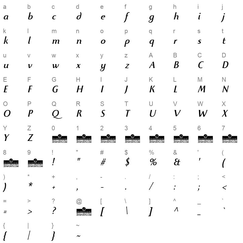 beatrix antiqua medium italic Character Map