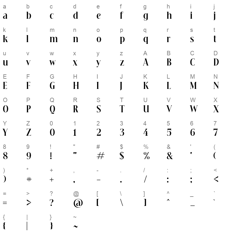 beautique display condensed bold Character Map